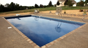 Pavers Around Pool, Rectangle Inground Pool, Blue Pool Water